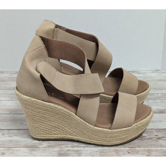 Diba True Hyber Nate Womens Size 10M Beige Leather Wedge Heel Espadrille Sandals - Picture 1 of 10
